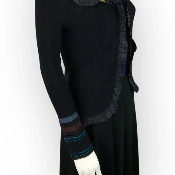 Etro Black & Teal Ruffled Cardigan Soft Angora Lace & Ribbon Detail M/44/8 - Picture 7 of 12